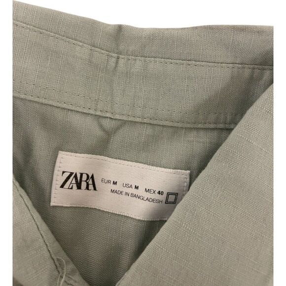 Zara Mens Linen Shirt M Medium Light Green Button Down Long Sleeve 1063/467 NWT - Picture 3 of 9